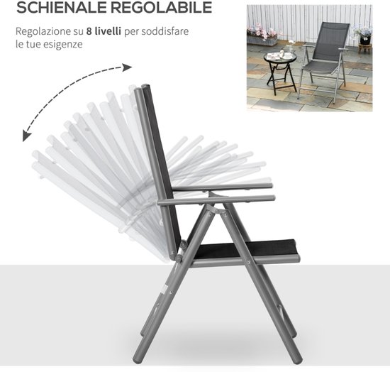 Set van 2 opvouwbare tuinstoelen van aluminium en Texteline met in 7 standen verstelbare rugleuning, zwart, 65 x 55 x 85–105 cm — afbeelding 3
