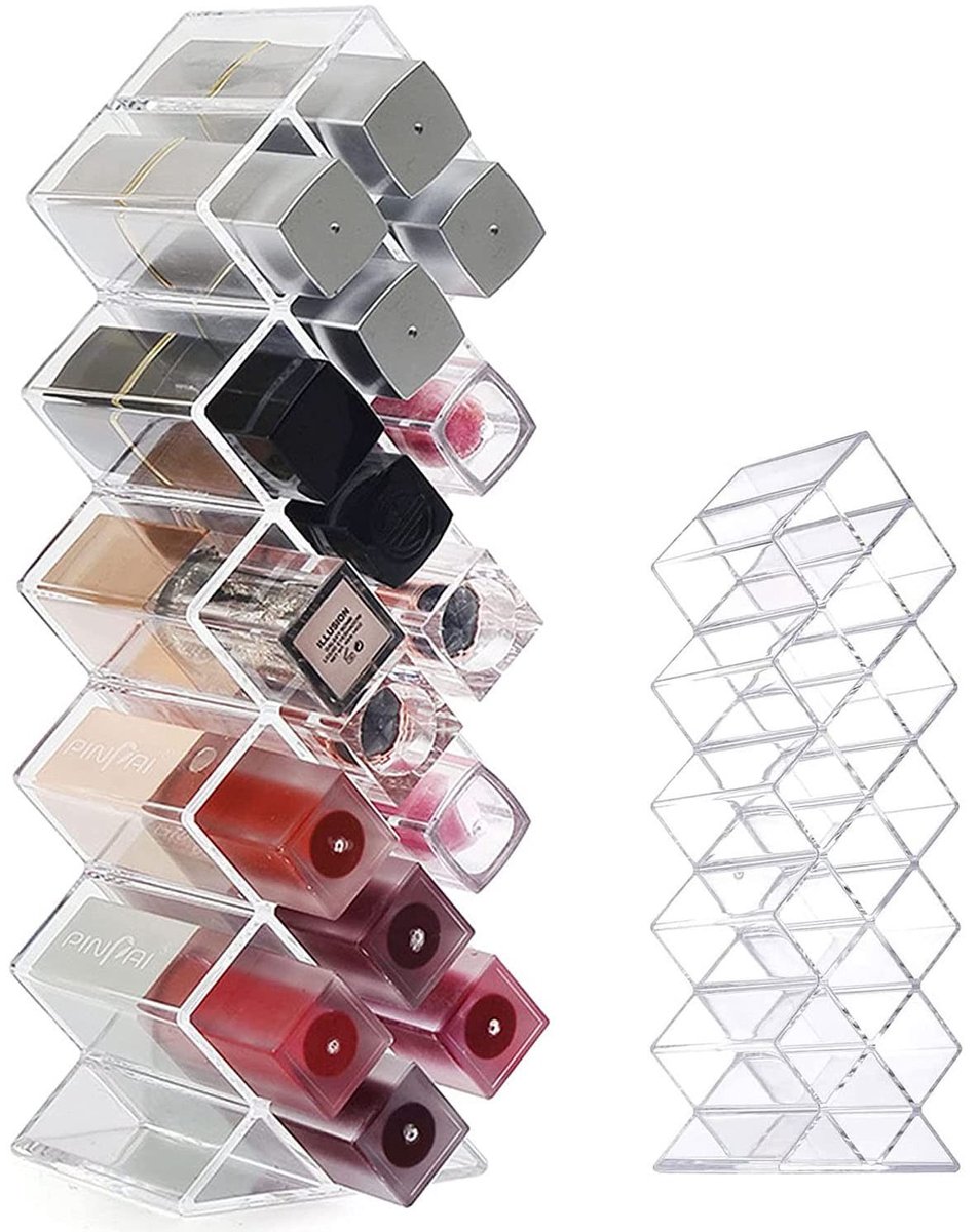 Dailygoods- Opbergdoos Transparant - Make-up Organizer - 16 Vakjes - Lippenstift/Make-up Gereedschap - Ruimtebesparend - Acryl Materiaal