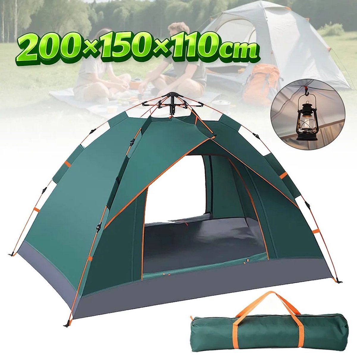 Dailygoods 2-persoons opvouwbare kampeertent voor buiten, draagbare waterdichte, zonwerende automatische pop-up tent voo