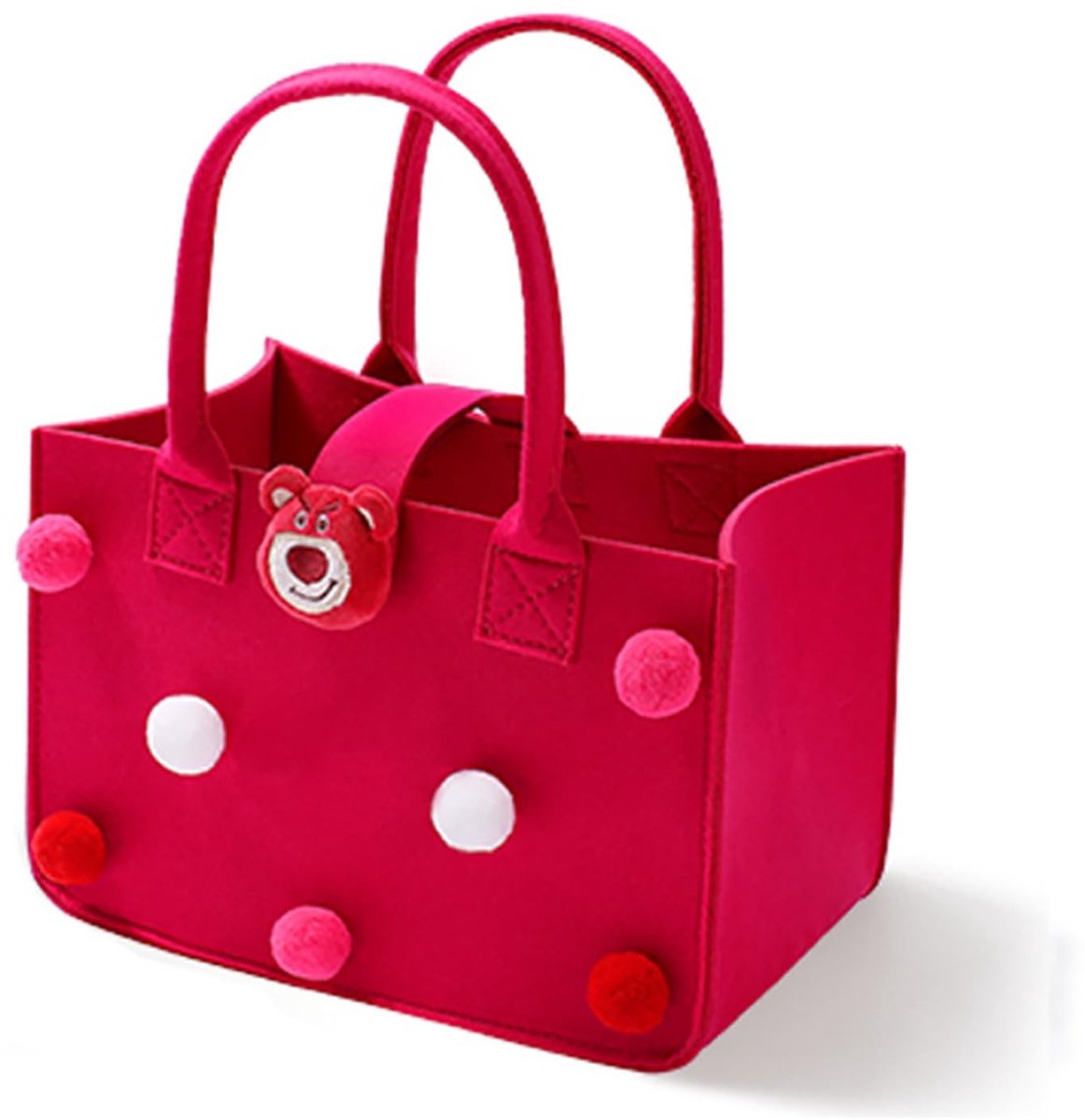 Dailygoods- Boodschappentas met pompons - Vilten Tas - 30 x 20 x 18 cm - Handvat - Robuust - Ideaal voor kleine boodschappen