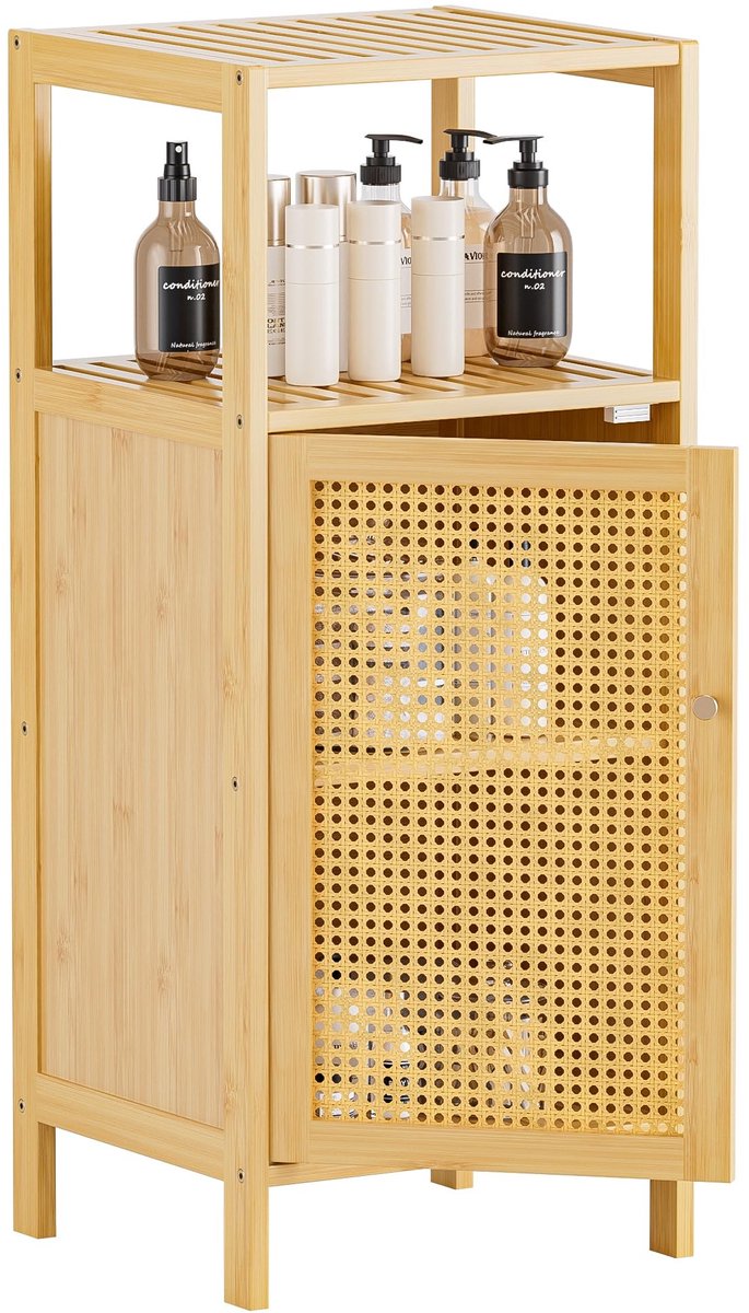 Dailygoods- Opbergkast Elegant - Rieten Badkamerkast - Vrijstaande Organizer - 2-laags met Deur - Antikanteling - Modern Design - Opbergmeubel