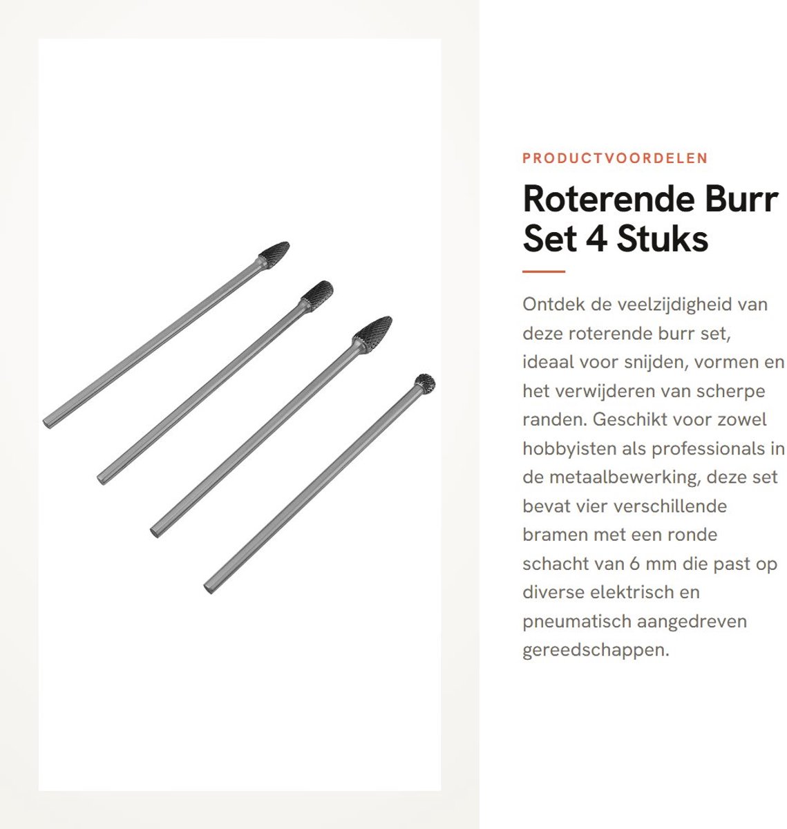 Dailygoods - Roterende Burr Set - 4 Stuks - Voor Metalbewerking - 6mm Schacht - Gecementeerde Carbide - Ideaal Voor Vijlwerkzaamheden - Geschikt Voor...