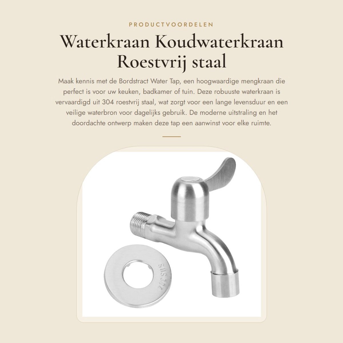 Dailygoods- Waterkraan G1/2 Roestvrij Staal - Enkele Hendel - Wandgemonteerd - Koudwaterkraan - Keuken/Badkamer - Duurzaam ontwerp - Mengkraan