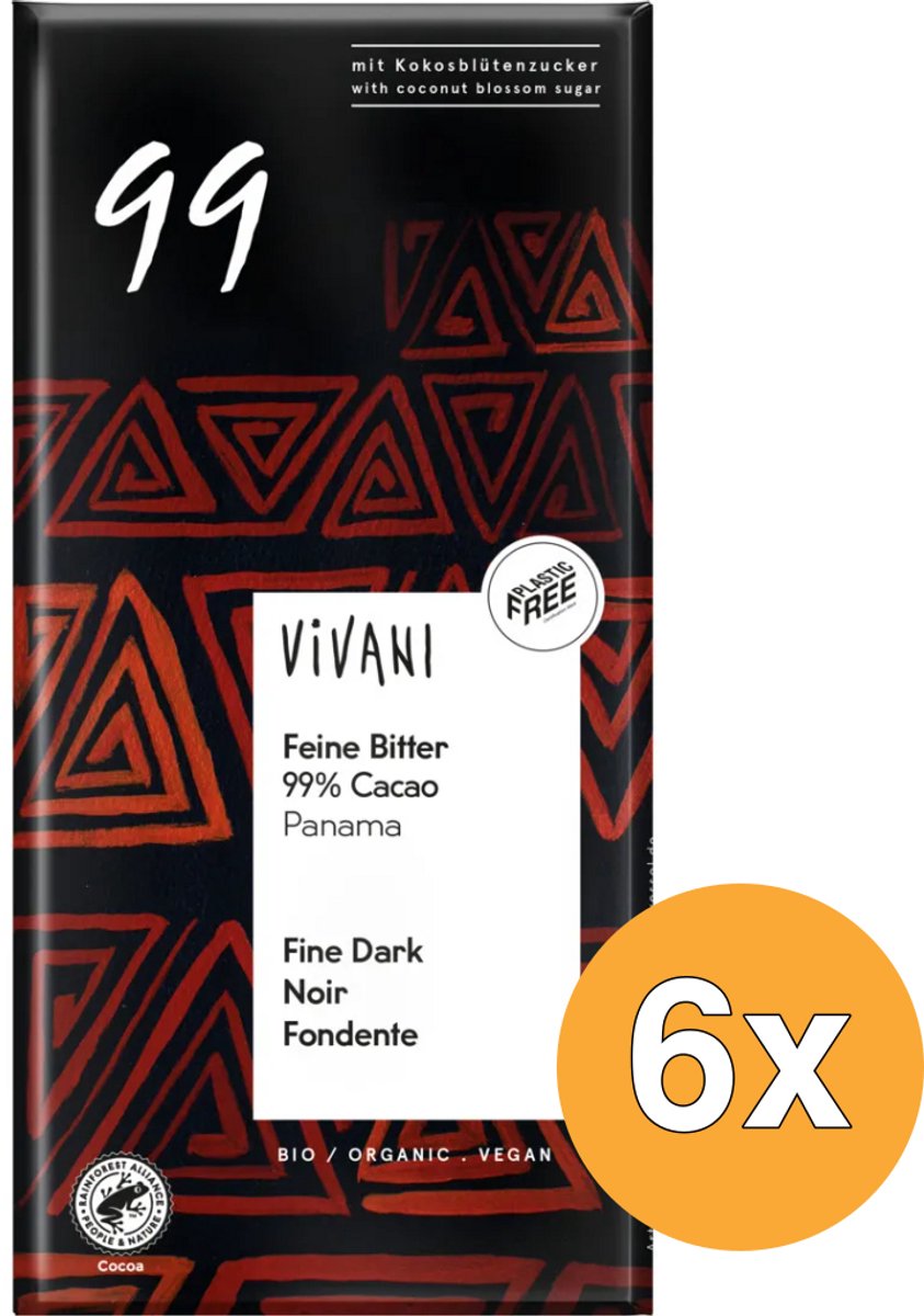 6x Vivani Chocolade Puur Delicaat 99% Panama Bio (80 gr)