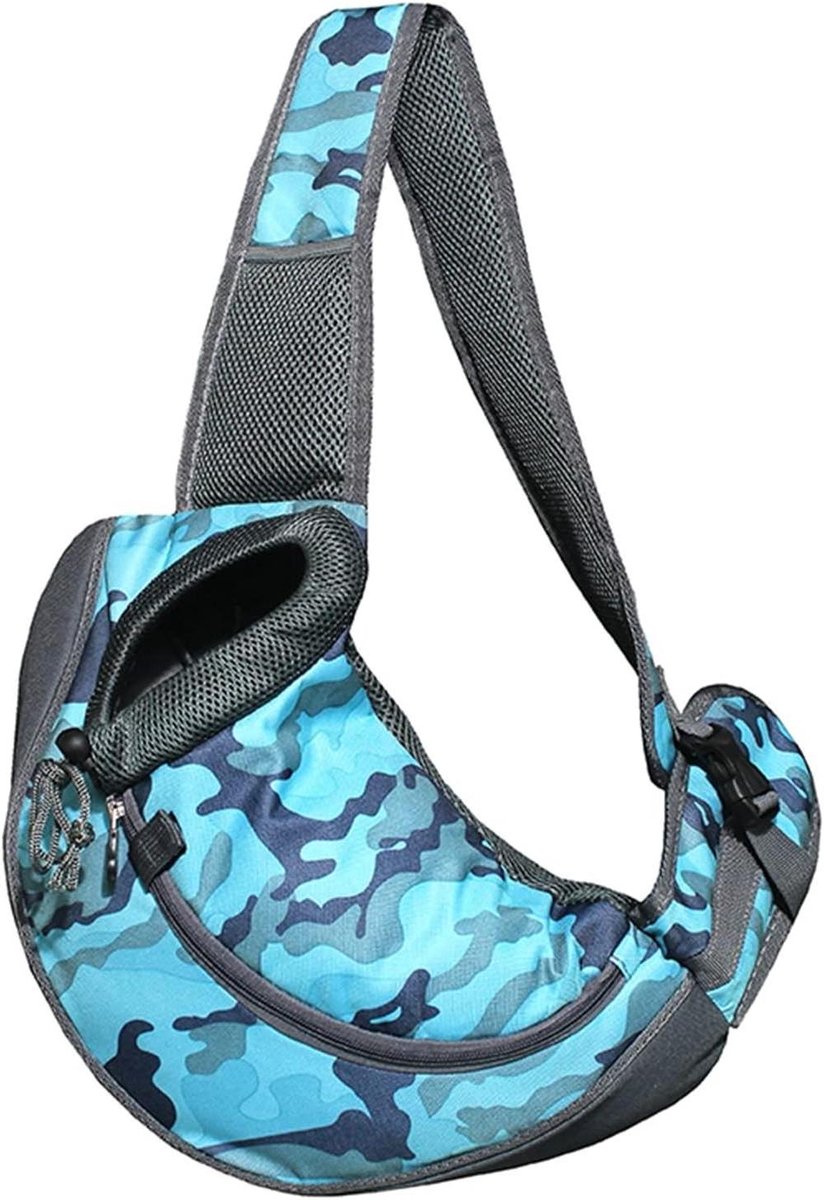 Huisdier Schoudertas - Draagtas Hond Kat - Reizen met Huisdier - Ademend Mesh Materiaal - Groot - Camouflage Blauw