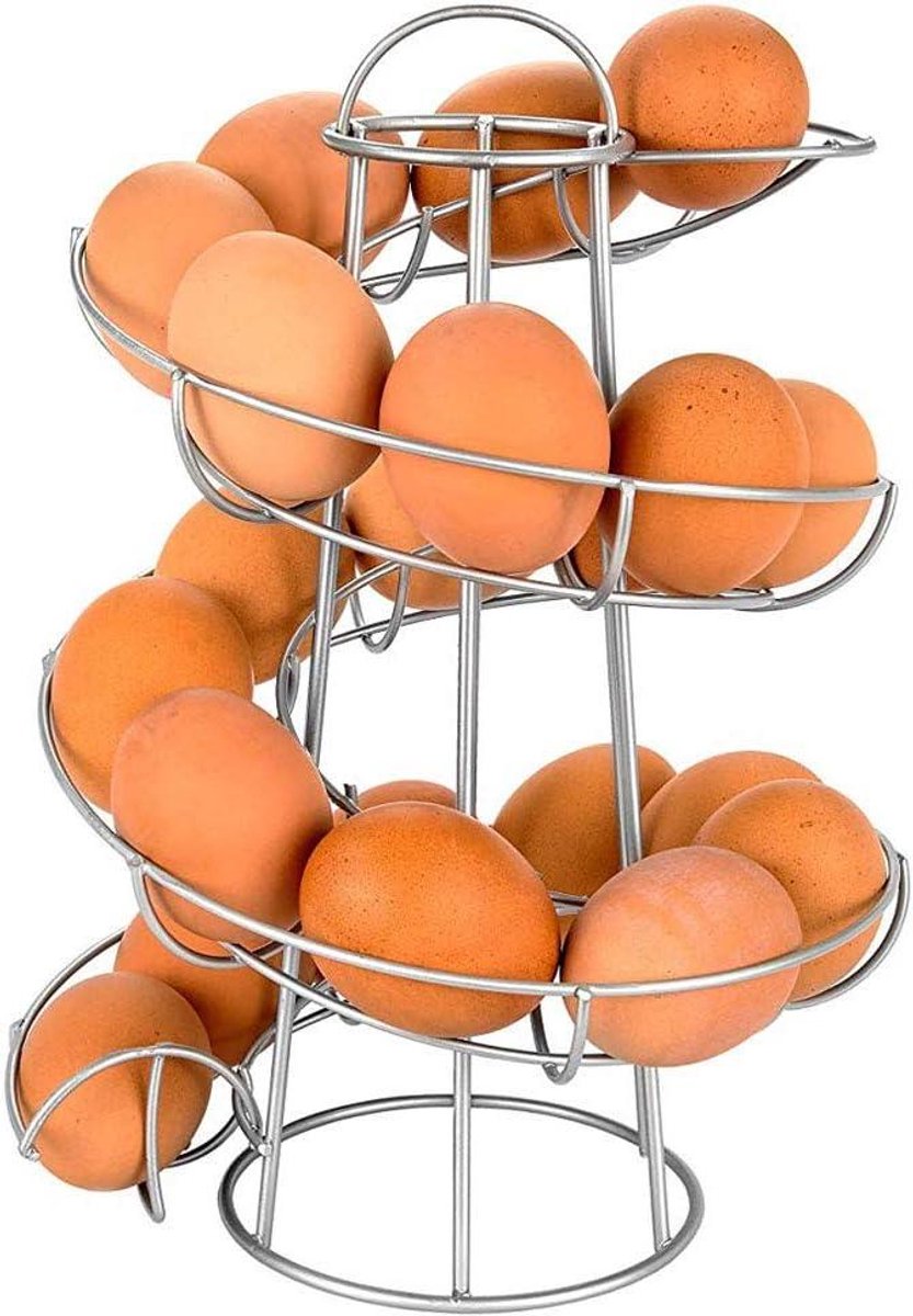 Eierstandaard Staal - Spiraalhouder Dispenser - Keuken Organiseren - Ruimtebesparend Ontwerp - Tot 24 Eieren - Zilver