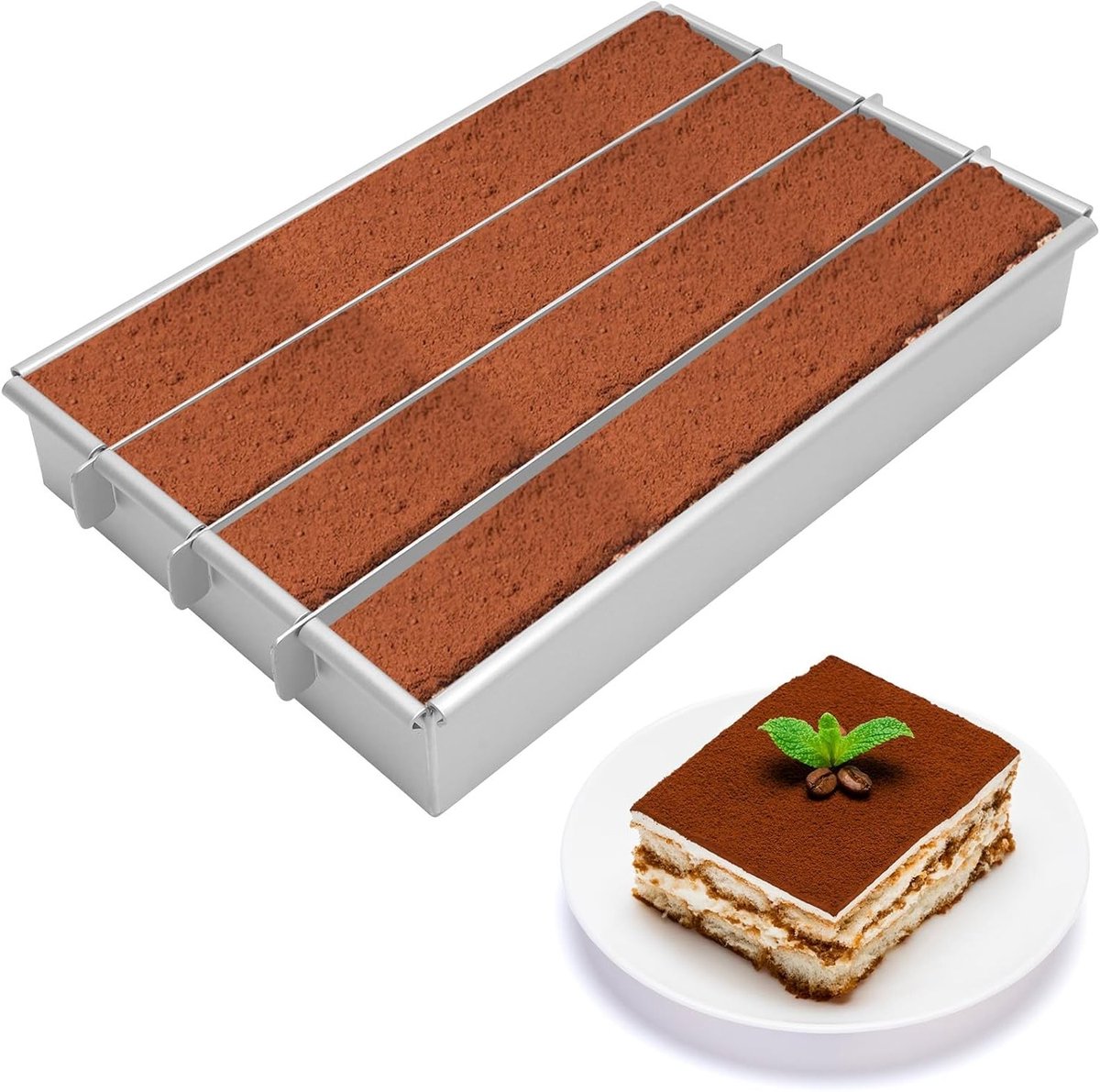 Verstelbare rechthoekige bakvorm van aluminiumlegering met 4 compartimenten voor taarten, brood en gebak, ideaal voor het maken van laagjes en desserts