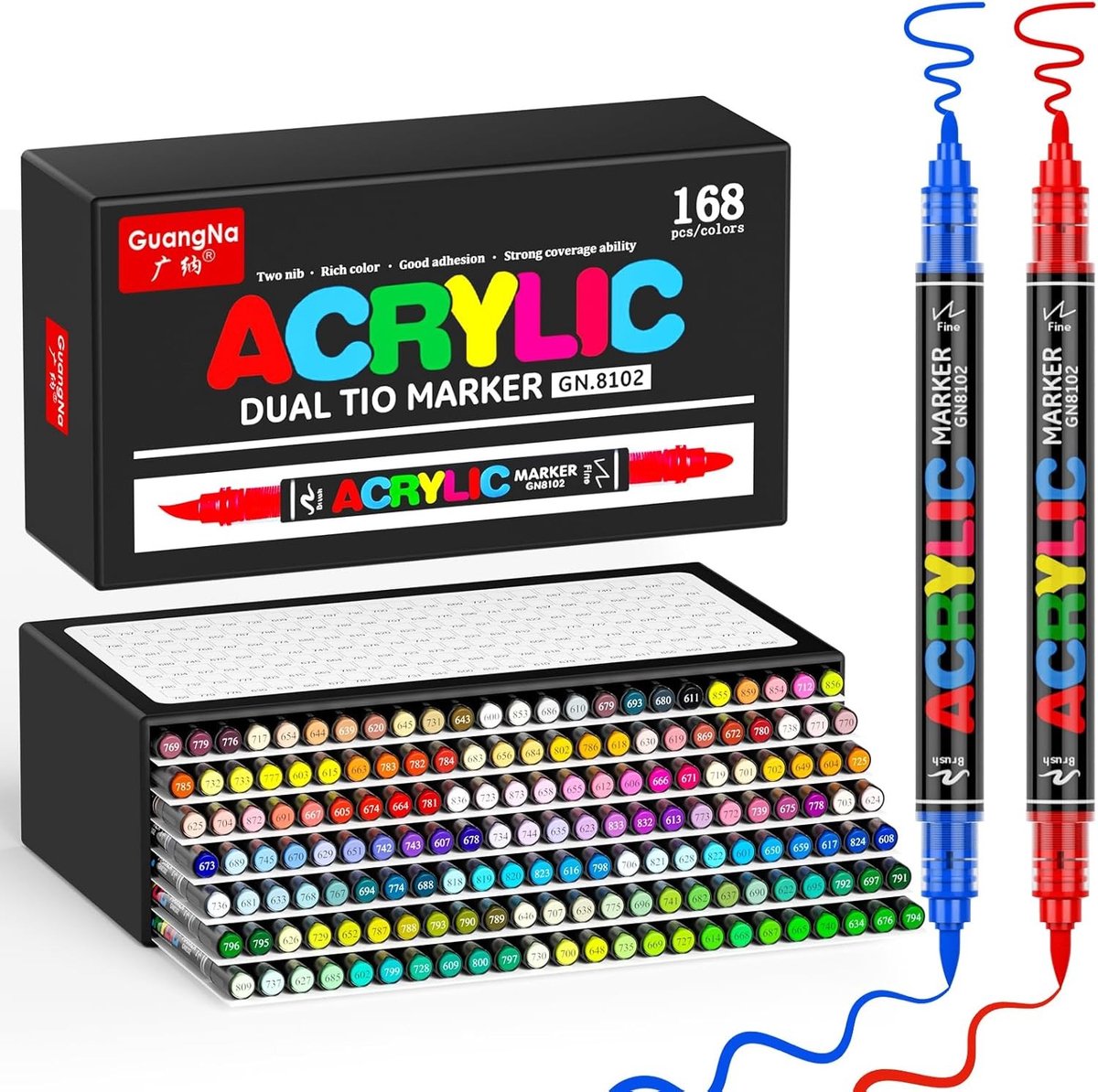 Acrylverfstiften - Multicolor - Waterbestendig en Sneldrogend - Dubbele Punt met Penseelpunt en Fijne Punt - Voor Kunstenaars en Hobbyisten