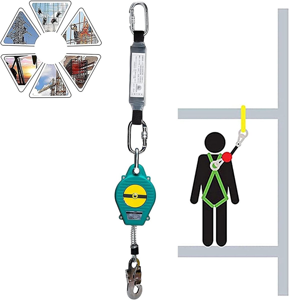 Intrekbare valbeveiliging - Levenslijn valbeveiliging - Hoogte werkzaamheden - Snelheidsgevoelig remsysteem - 150 kg capaciteit - Zwart