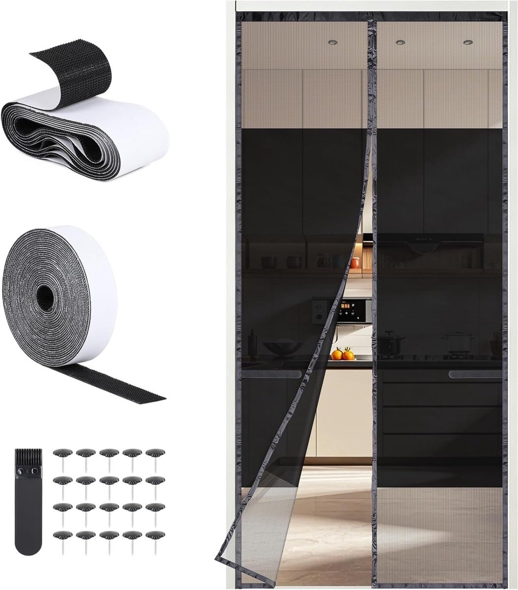 Magnetisch vliegengaas voor deuren 90 x 210 cm - Bescherming tegen muggen en insecten, eenvoudig te installeren zonder gaten, ideaal voor privacy