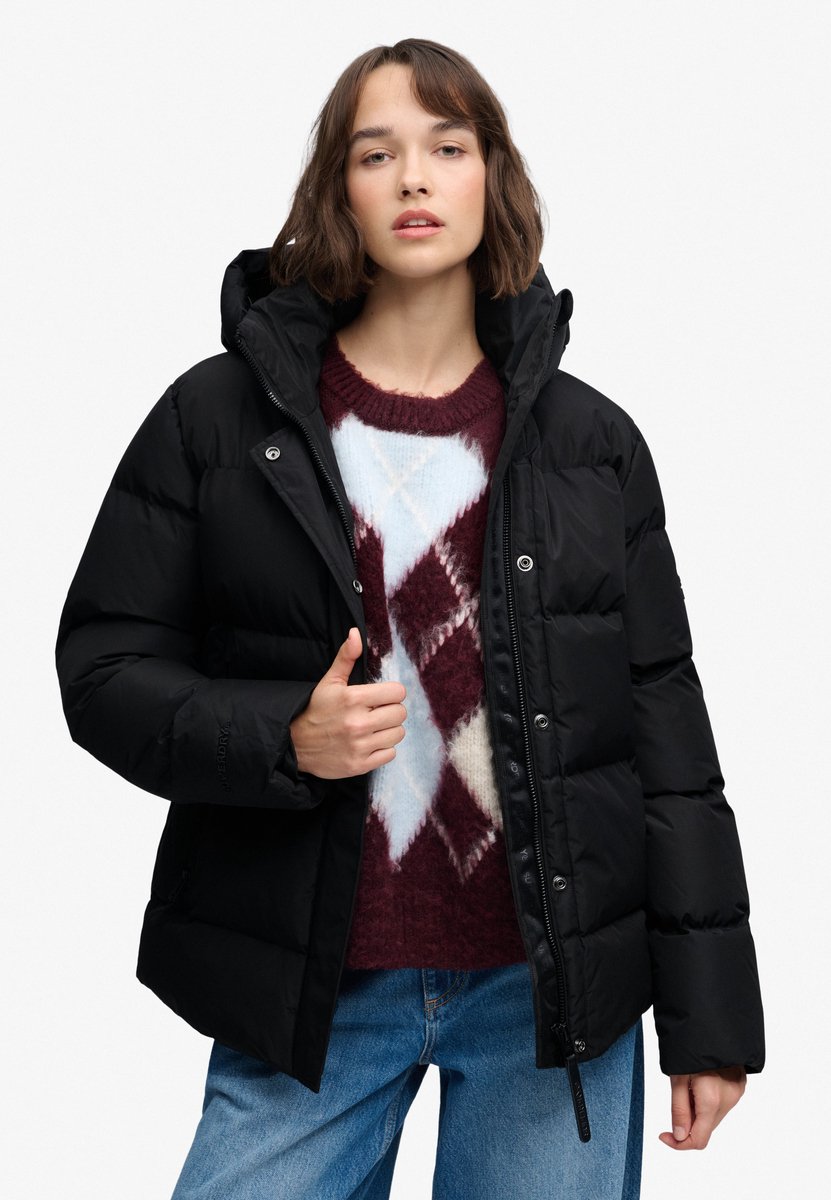 Superdry Jas Hooded 5 Baffle Sports Puffer W5012178a 02a Dames Zwart