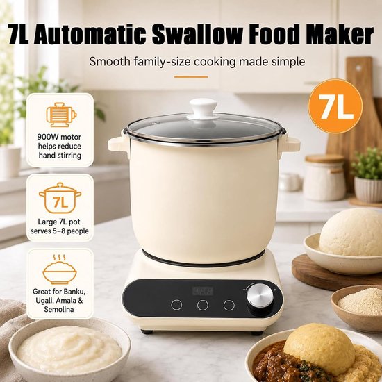 Automatische Swallow Maker - Fufu Machine Yam - Eenvoudig Koken - Krachtige 900W Motor - 7L Capaciteit - Wit — afbeelding 3