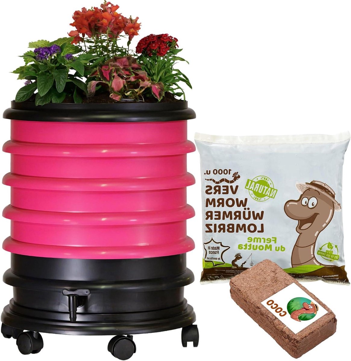 Wormenbak Compostbak - Wormencompostbak Composteerbak - Organisch Afval Verwerken - Modulair Ontwerp - 64 liter - Fuchsia