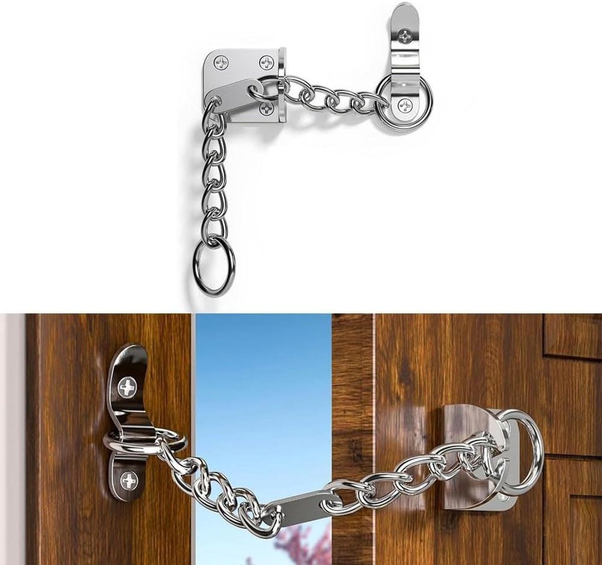Deurketting Veiligheid - Deurbegrenzer Staal - Extra Beveiliging - Massief Staal - Smalle Ontwerp - Chroom