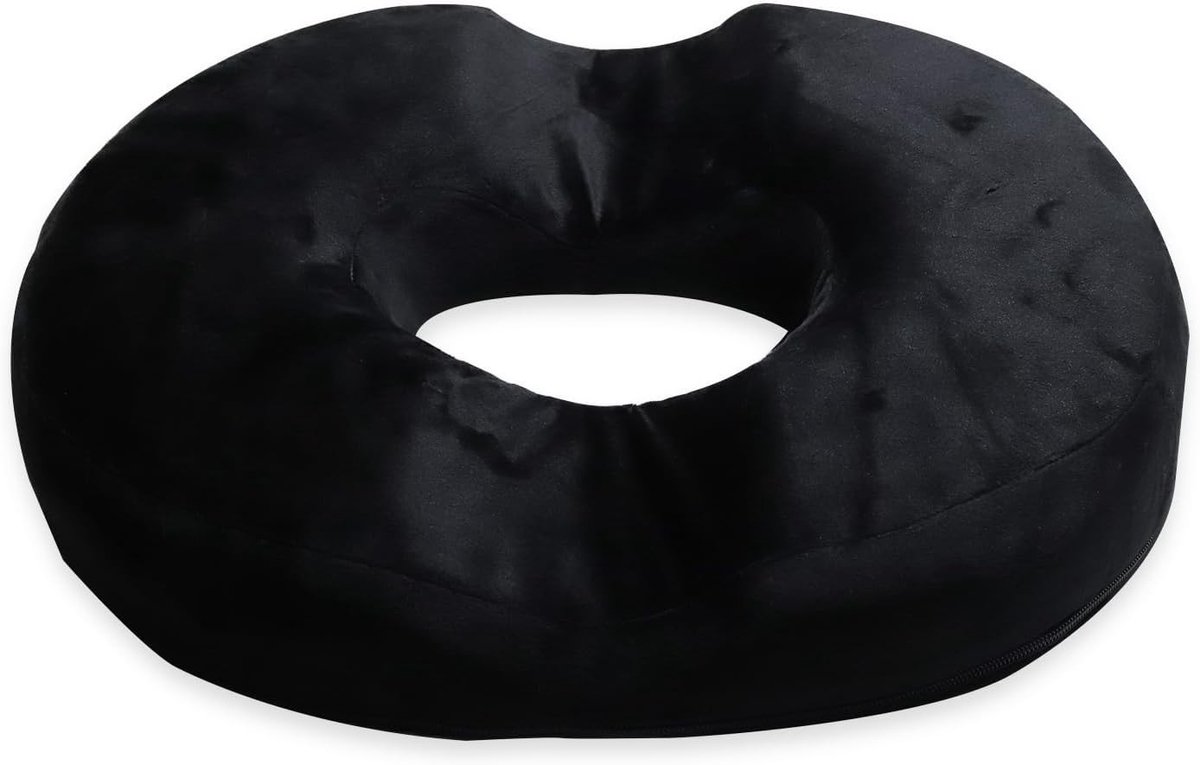 Orthopedisch Zitkussen - Geheugen Schuim Ring - Comfortabel Zitten - U-vorm Ontwerp - 37x37x6.5 cm - Zwart