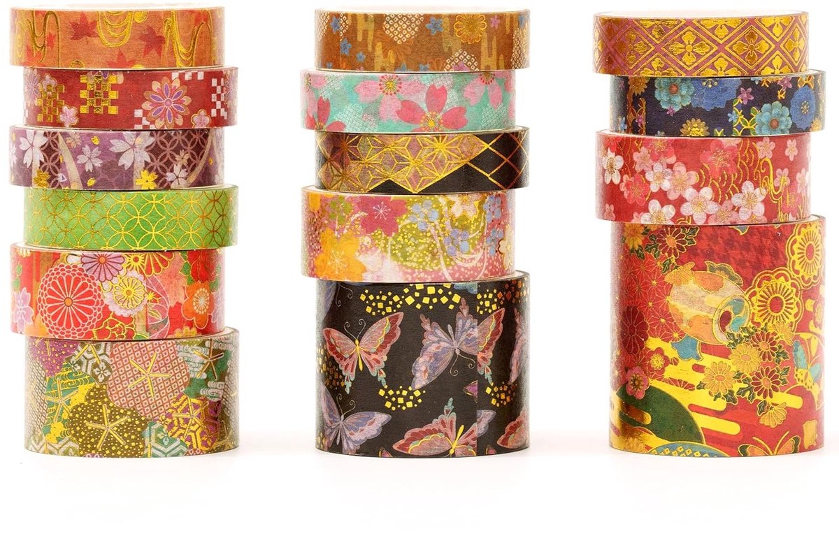 Kleurrijke Japanse Sakura Washi Tape - 15 Rollen Traditionele Kimono Decoratieve Masking Tape voor Art DIY, Dagboek, Planner en Scrapbook Projecten