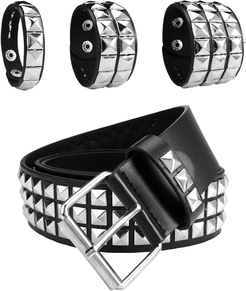 Punk Riem van Duurzaam PU Leer met Lichte Piramide Nieten, 115 cm | Unisex Zwart Rock Riem Geschikt voor Gothic, Cosplay, Rock Punk, Jeans en Jassen