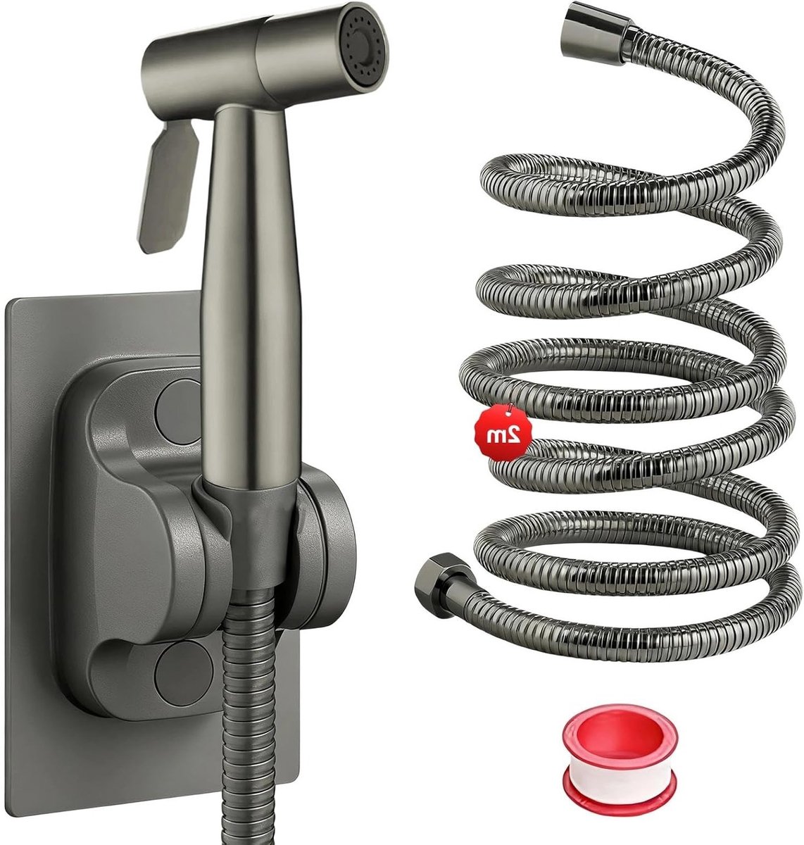 Hoge Druk Handdouche met 2 m RVS Slang, 304 RVS Bidet Spray voor Toilet, Donkergrijs, Ideaal voor Badkamer en Keuken
