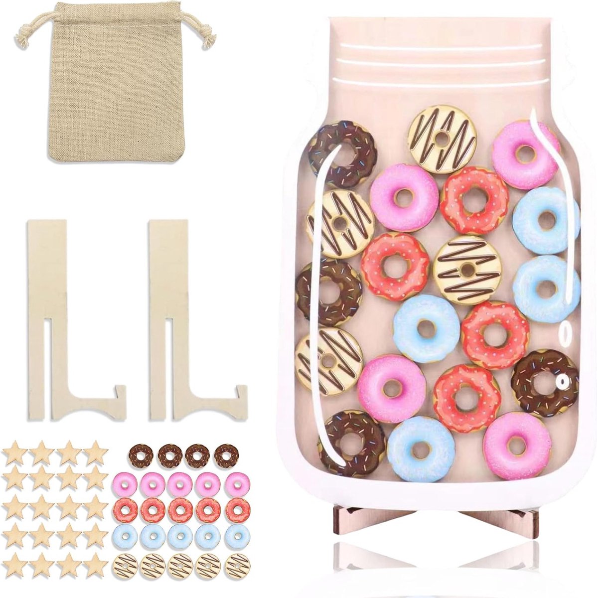 Persoonlijk Beloningsglas met Houten Houder, Donut Sterren Beloningssysteem voor Thuis en School, Creatieve Beloningspot voor Kinderen