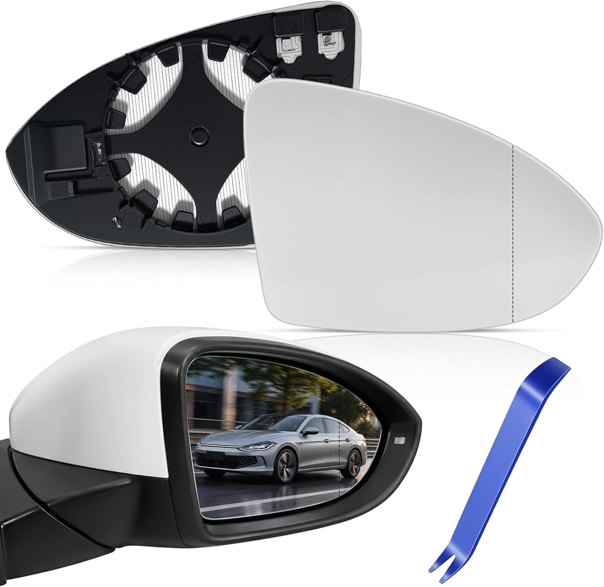 Verwarmd vervangend spiegelglas voor Golf 7 rechts, buitenspiegel, bestuurderszijde, hoogwaardige kwaliteit en perfecte pasvorm