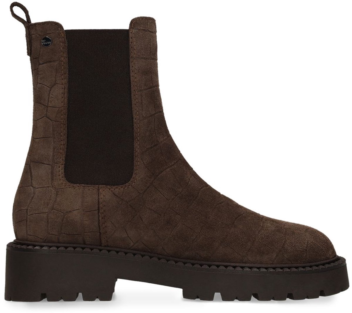 No Stress - Dames - Donkerbruine suède croco chelsea boots - Maat 41