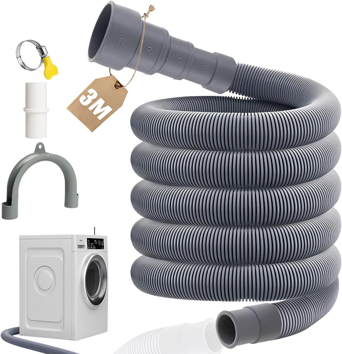 Universele afvoerslang voor wasmachine en vaatwasser, wasmachineslang met verstelbare adapter, 4 interface-maten, met - ShopVlot