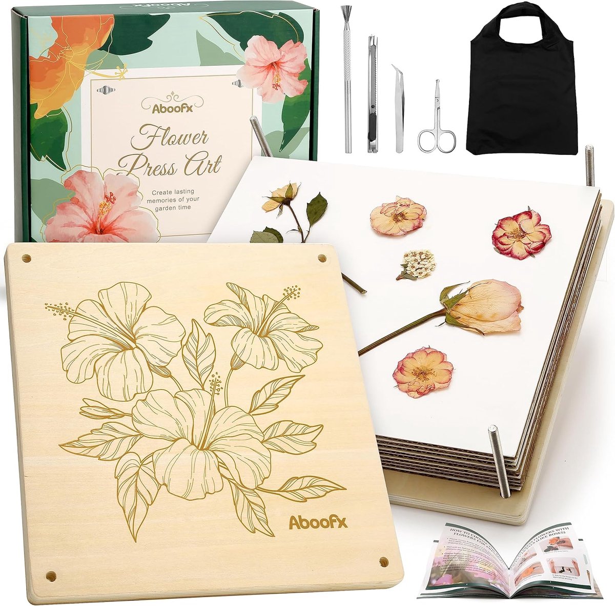 Bloemenpers set 28 x 28 cm - Houten 10-laags bloemenpers - Perfect voor het maken van herinneringen - Aboofx