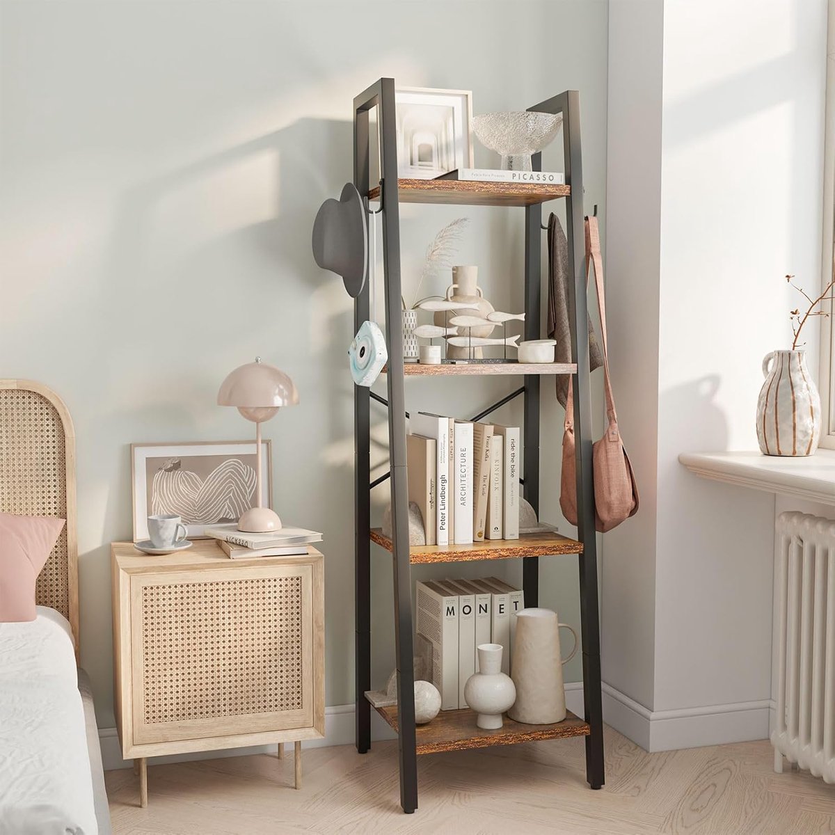 Boekenkast 125 cm - 4-laags ladder - industrieel ontwerp - perfect voor woonkamer