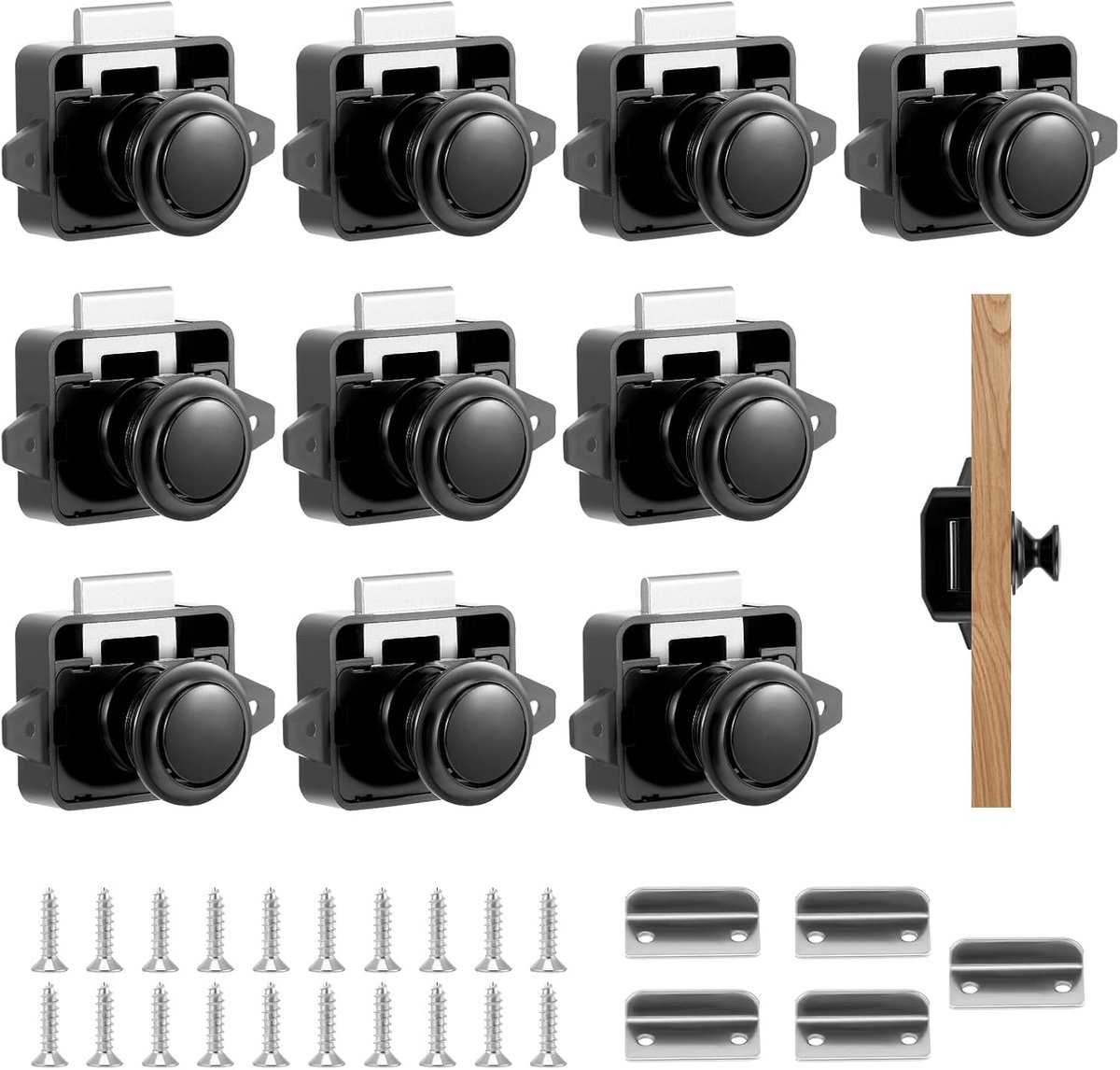 Set of 10 Metal Push Button Lock for Motorhome and RV, Keyless Push-Lock Furniture Lock for Drawers, Robust Cabinet - ShopVlot