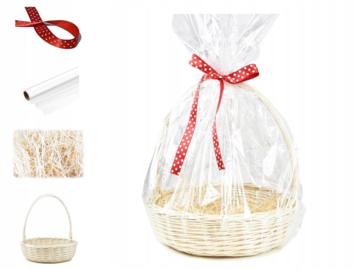 Ecru Geschenkset met Houten Wol, Cellofaan en Lint