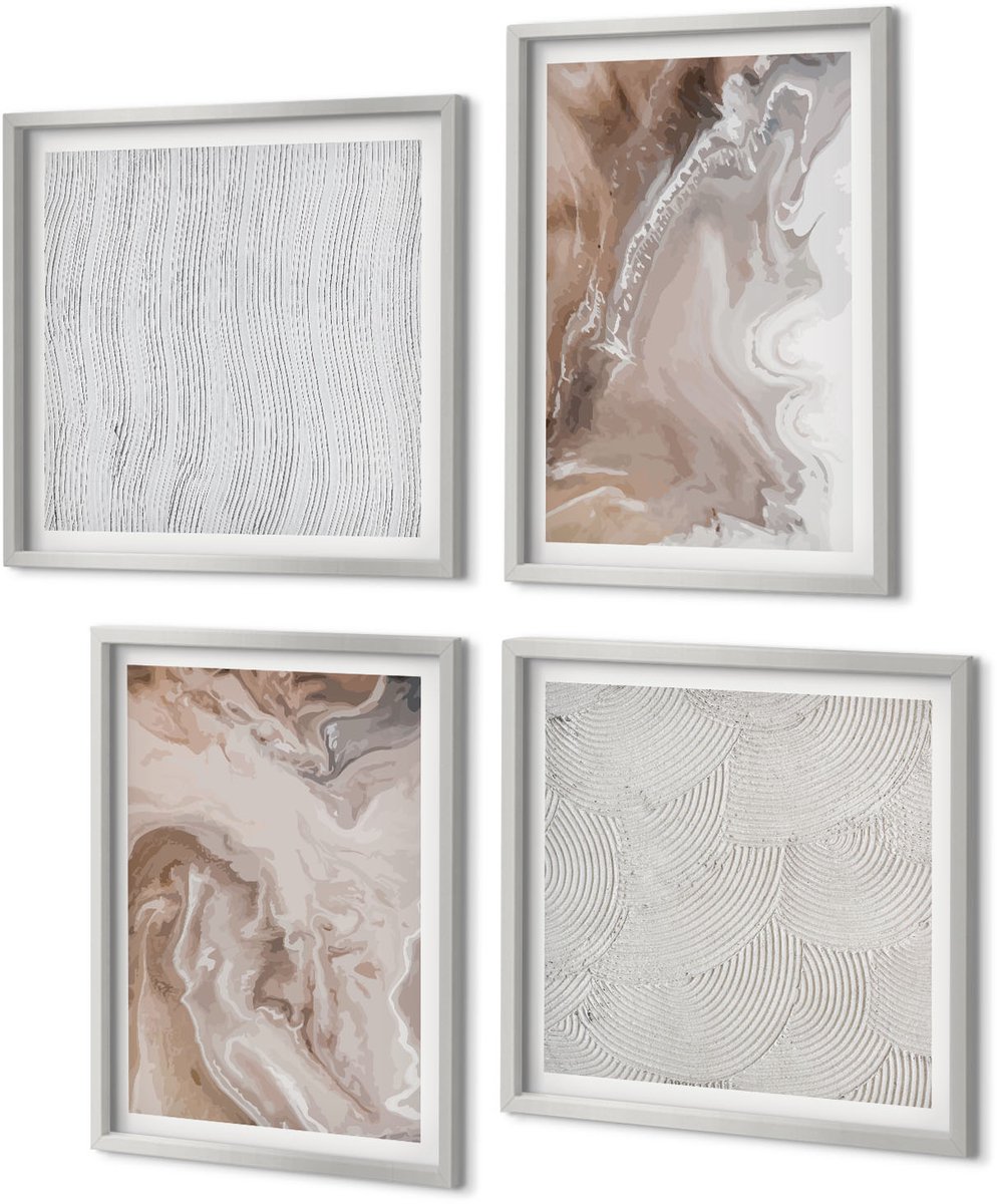 Coloray 4-Delige Schilderij Set - Abstracte marmerpatronen met steenstructuur - 40 x 40 cm en 40 x 60 cm - Wanddecoratie - Schilderijen Set - Interieur - Woonkamer Decoratie