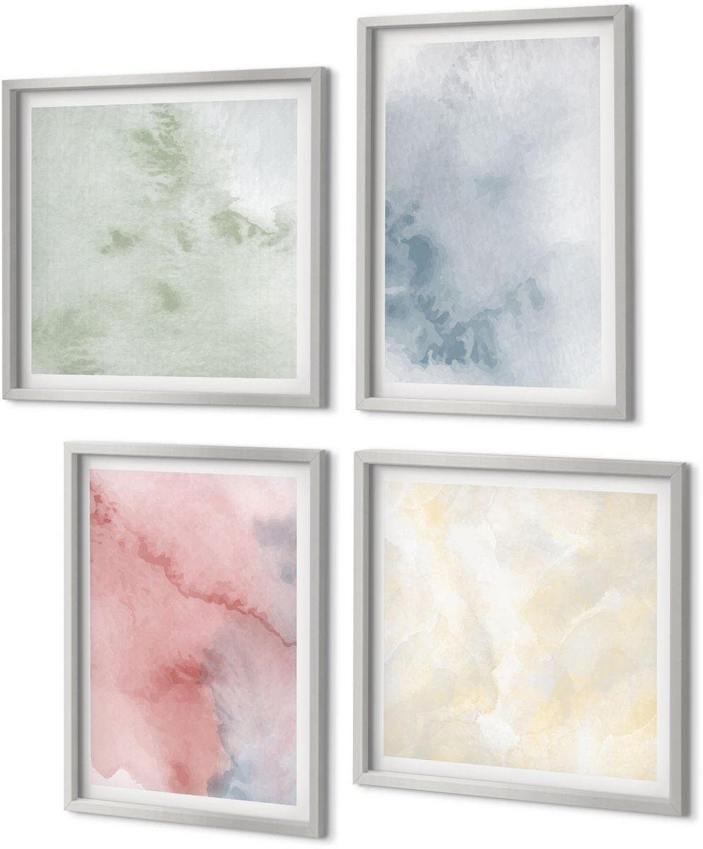 Coloray 4-Delige Schilderij Set - Pastelkleurige structuren, kleurrijke aquarelverf op canvas - 40 x 40 cm en 40 x 60 cm - Wanddecoratie - Woonkamer Decoratie - Decoratieve Schilderijen