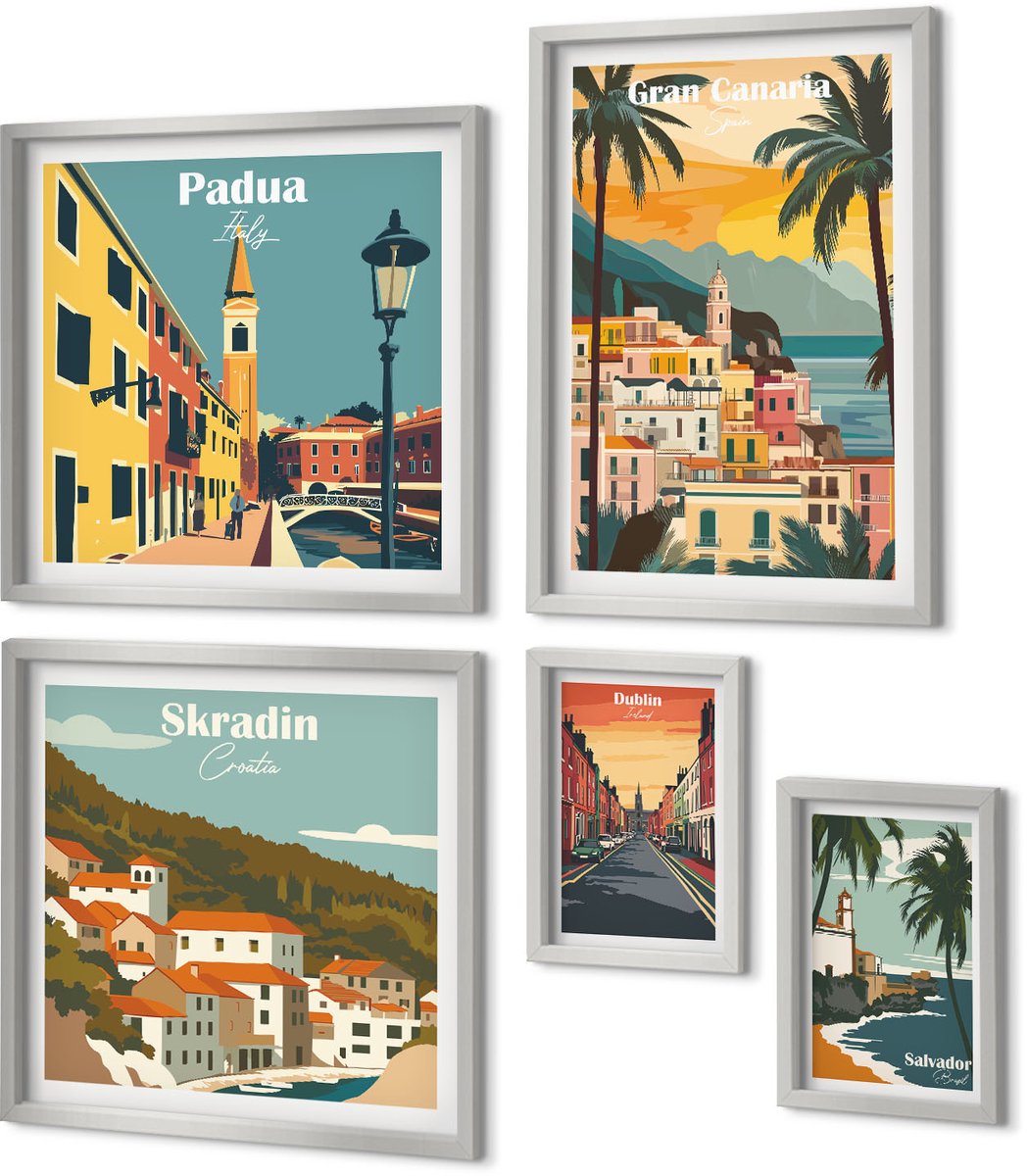 Coloray 5-Delige Schilderij Set - Italiaanse Smaken En Levensstijl In Kleurrijke Afbeeldingen - 20 x 30 cm - Muurdecoratie - Wanddecoratie - Hal - Interieur Decoratie