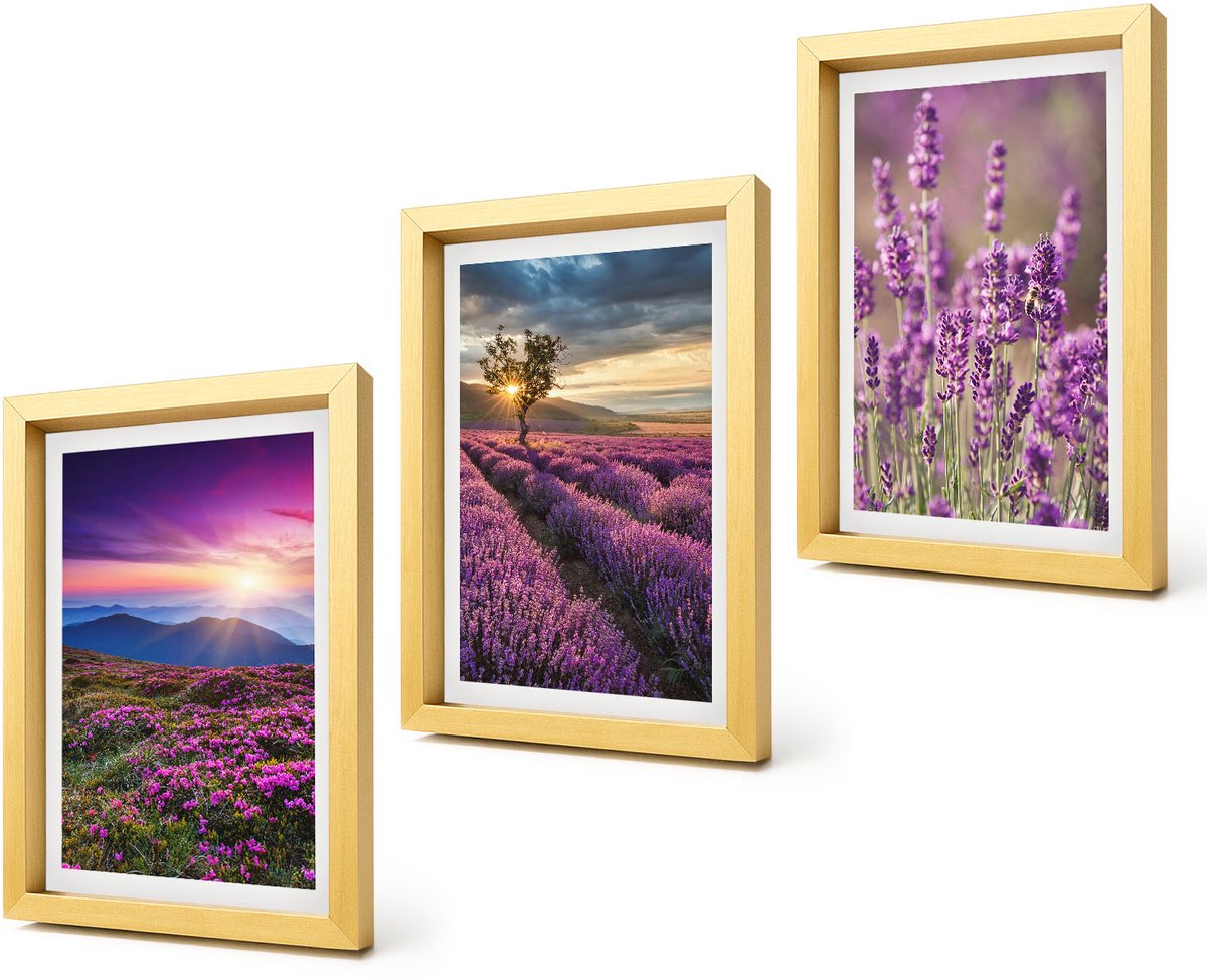 Coloray 4-Delige Schilderij Set - Landschap met lavendelvelden en zonsondergang - 20 x 30 cm - Decoratieve Muurdecoratie - Slaapkamer - Stijlvolle Muurdecoratie