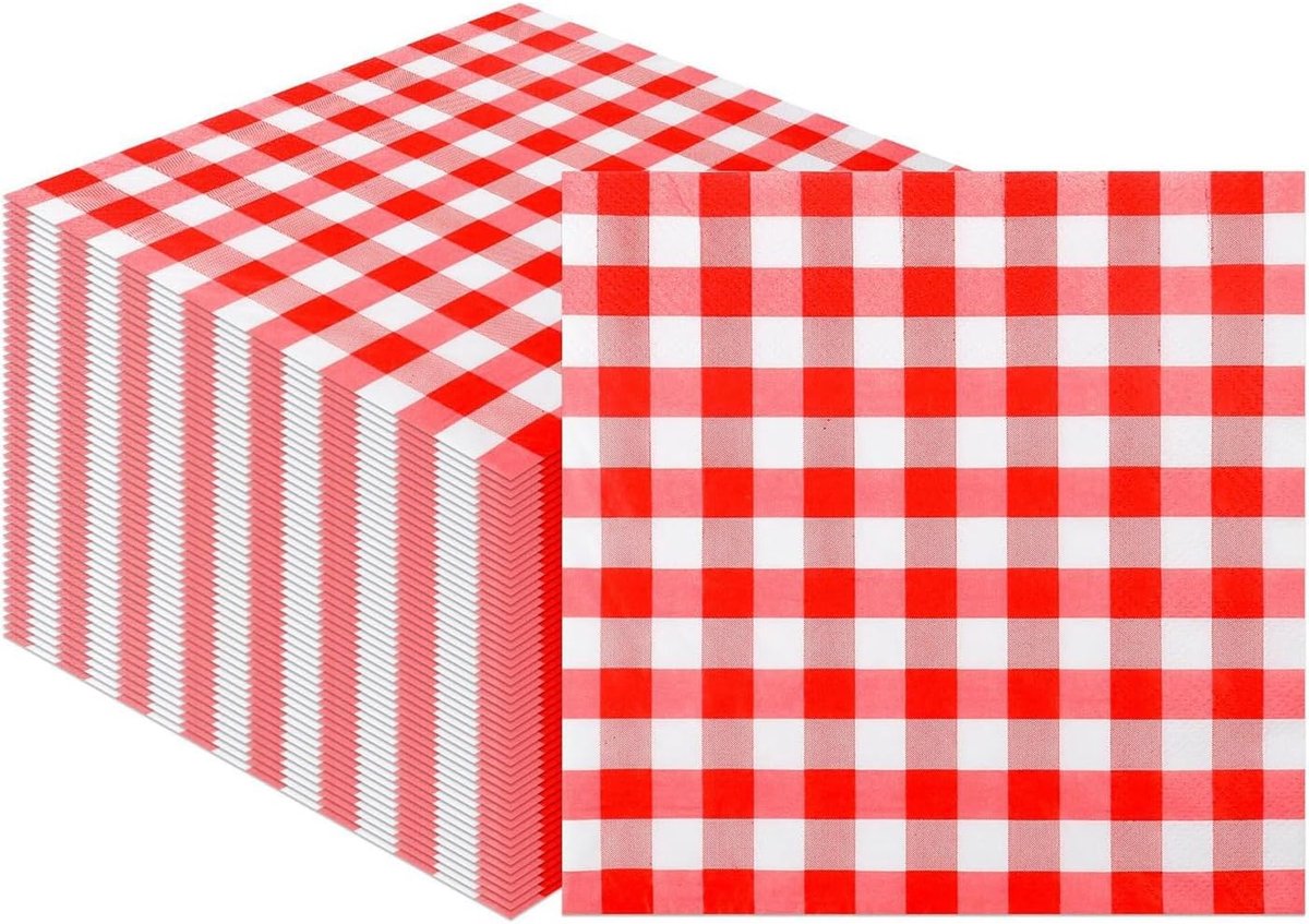 Geruite Servetten - Rood - 33 x 33 cm - Wegwerpservies voor Feesten en Evenementen - Voor Cocktailavonden en Barbecues