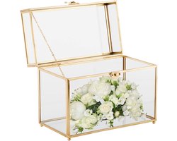 Homtone glazen kaartdoos voor bruiloft, groot, goud, rechthoekig geometrisch terrarium, handgemaakt helder glazen - ShopVlot