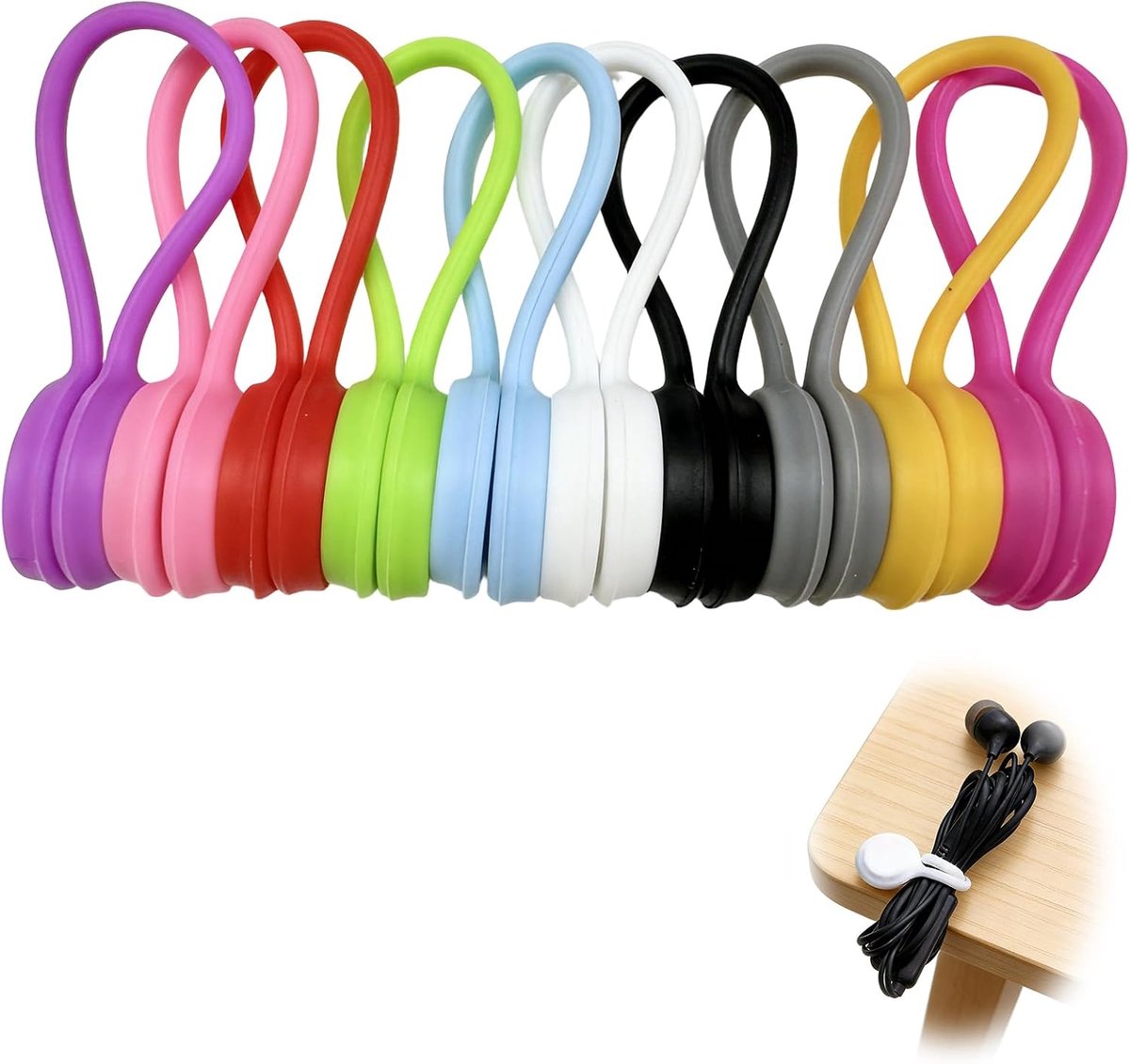 Silicone Magnetic Cable Clips Set, Colorful Cable Organizer, Reusable Cable Ties for Cable Storage, Cable Clip for - ShopVlot