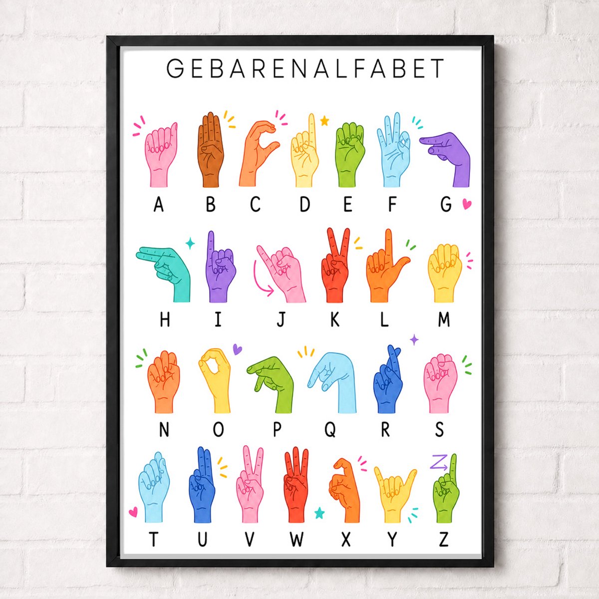 Gebarenalfabet Educatieve Poster voor Kinderen - Leren - groep 1 t/m 3 (4-7 jaar) - A2+ 43,2 x 61 cm