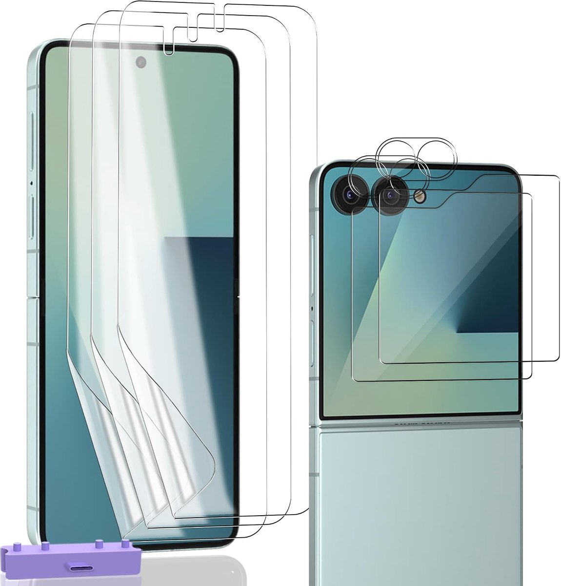 Zerrshoo 3 + 2 + 2 stuks displaybeschermfolie voor Samsung Galaxy Z Flip 7, TPU-beschermfolie, gehard glas, achterkant - ShopVlot
