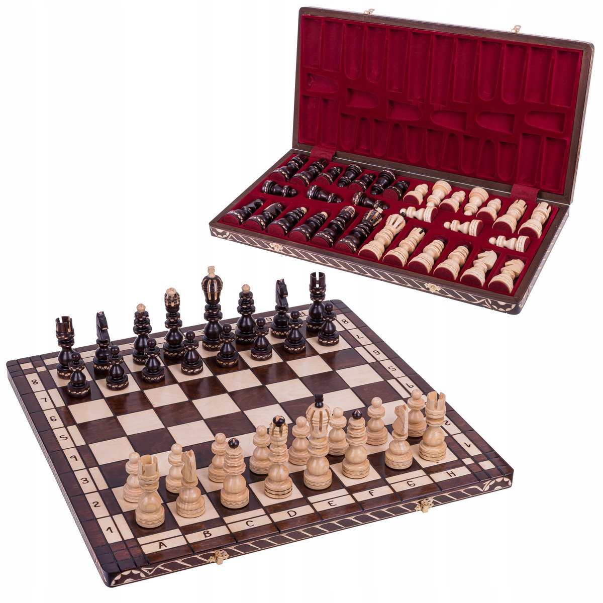Luxe Houten Schaakset WERSAL - 60x60cm, handgesneden figuren