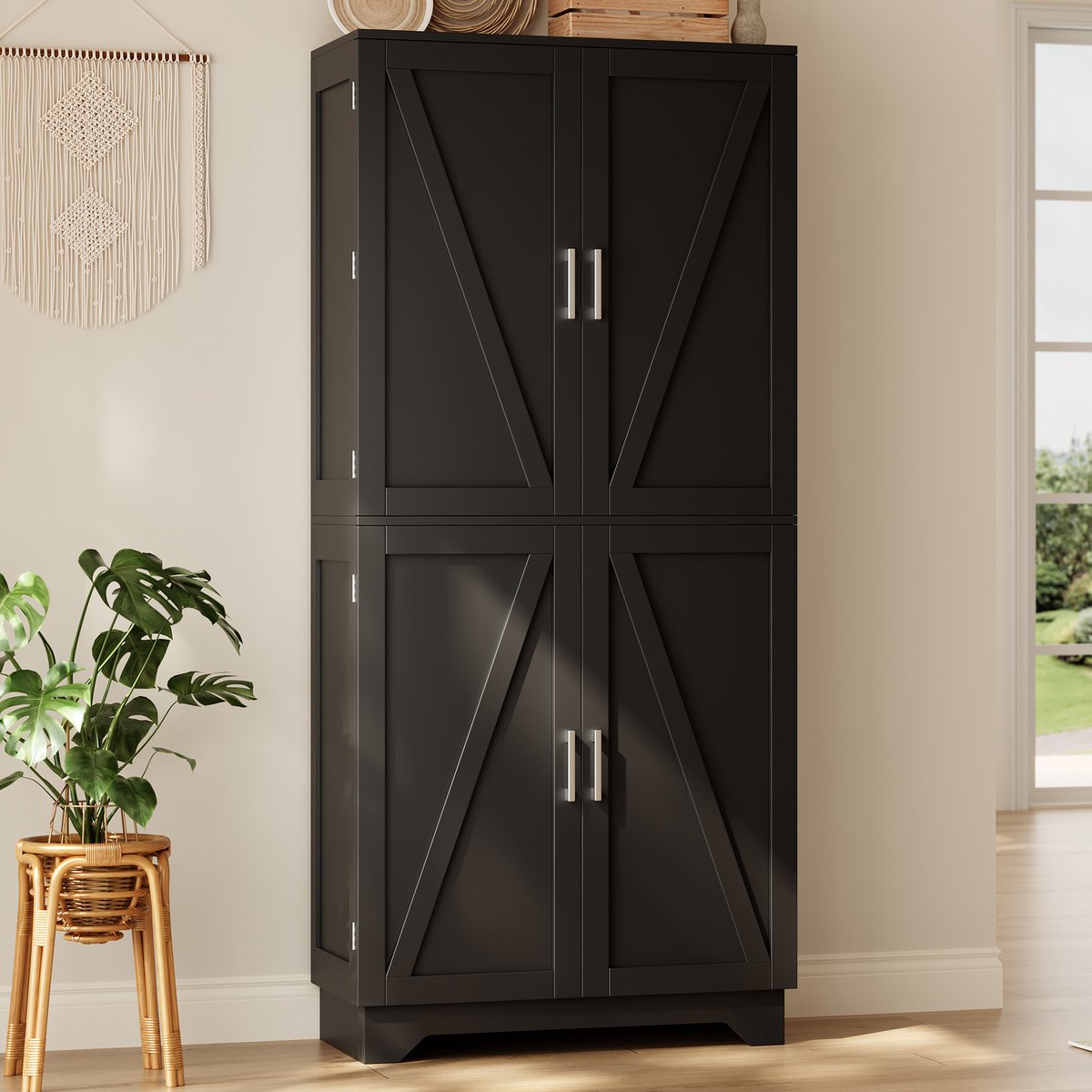 Clruro Keukenkast - 80 x 40 x 180 cm - 4 Deuren - Wijnrek en Deurrekken - MDF