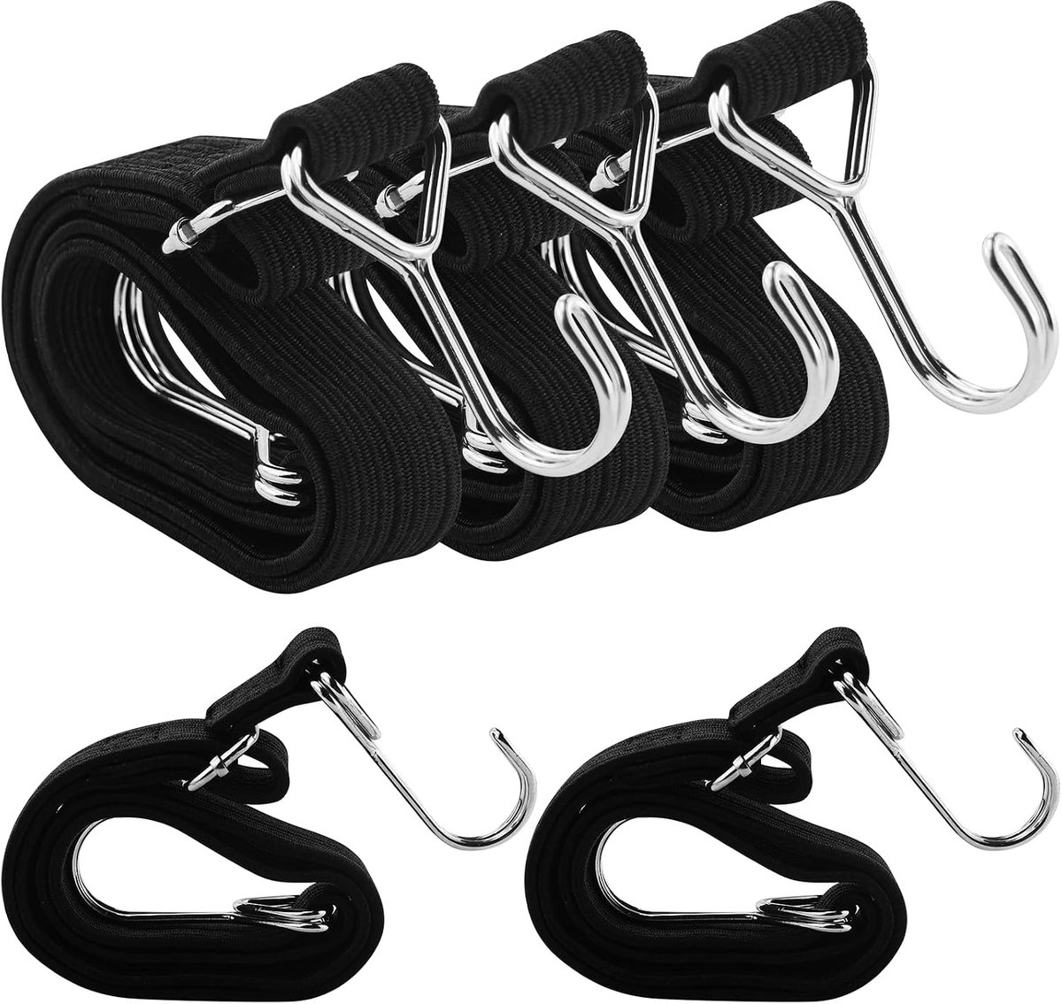 4pcs 1m Black Bungee Cords with Hooks, Width 3cm, Bungees with Hooks, Black Bungee Cords, Bungee Straps, Bungee Cords - ShopVlot