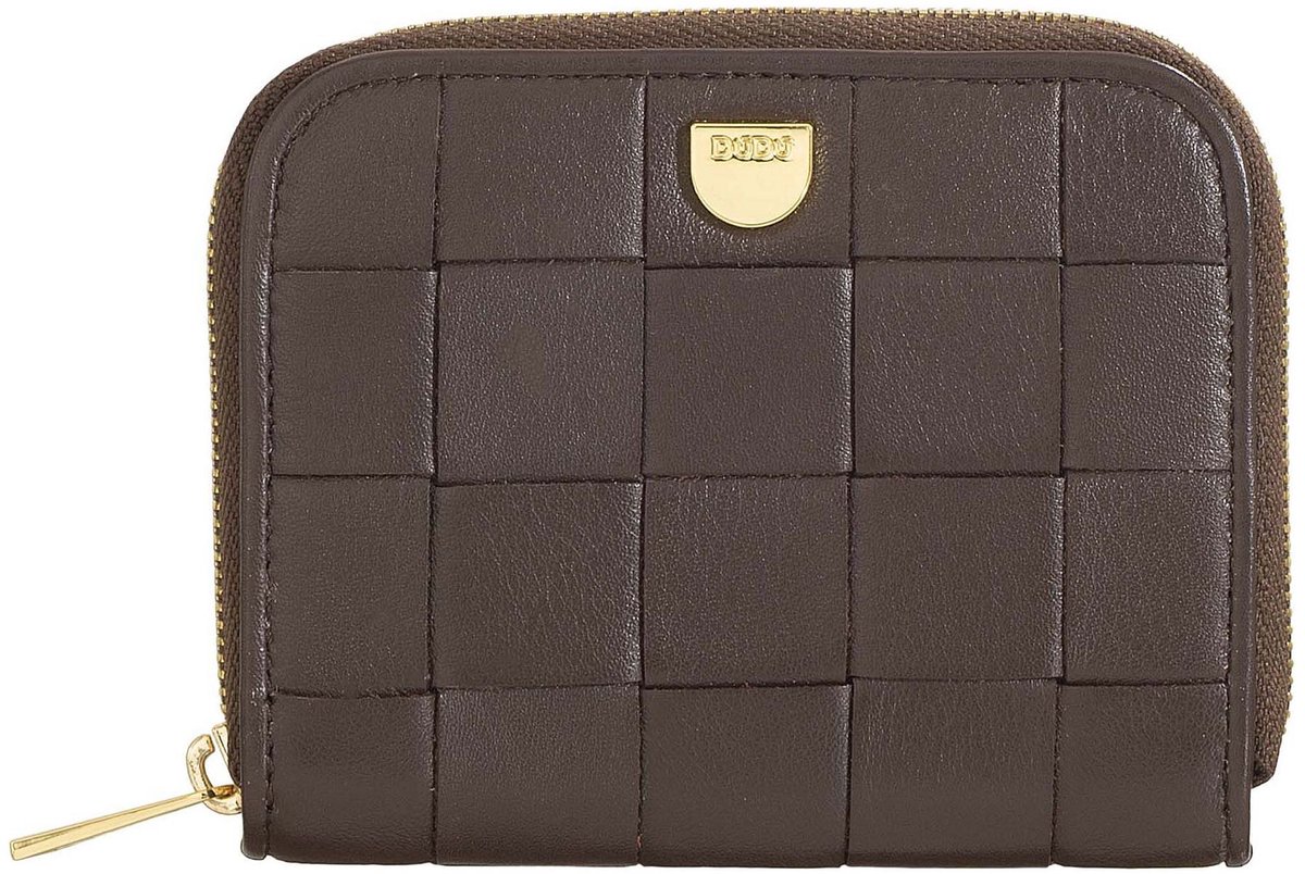 DuDu Woven Portemonnee Leder 10 cm - Dames - Horizontaal - coffee brown