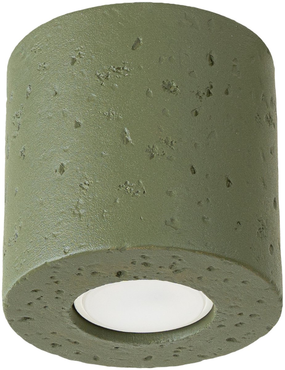 Sollux Lighting Plafondlamp Orbis - GU10 - olijfgroen - concreet - 10x10x10cm