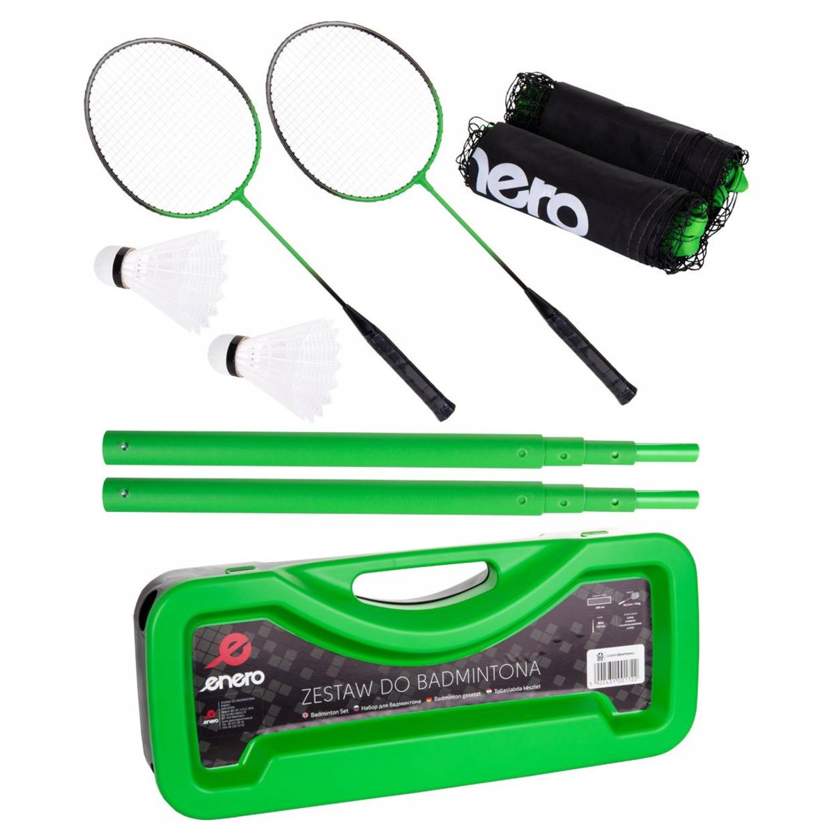 Enero Badminton Set voor Tuin & Strand - Compleet met Net, Palen & Rackets