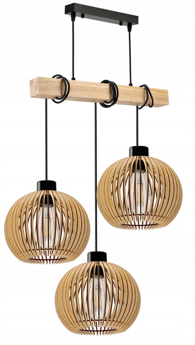 Hanglamp Houten Balk Loft Stijl E27 Zwart/Beige 3 lampen