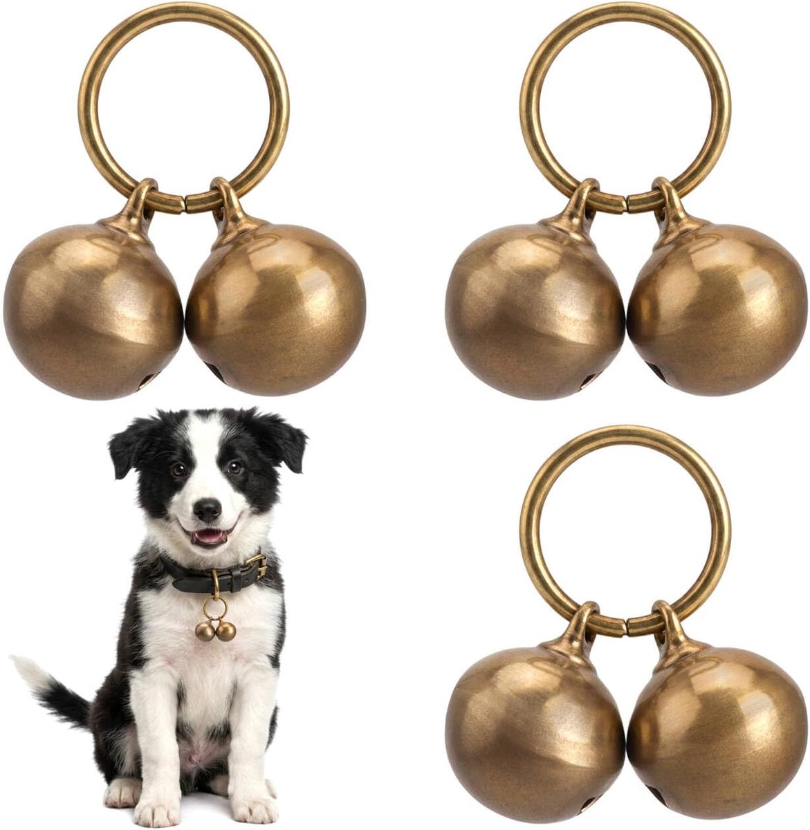 6 stuks luide hondenbelletjes, messing bel voor hondenhalsband, vintage belletjes, katten, honden, lokingsbel - ShopVlot
