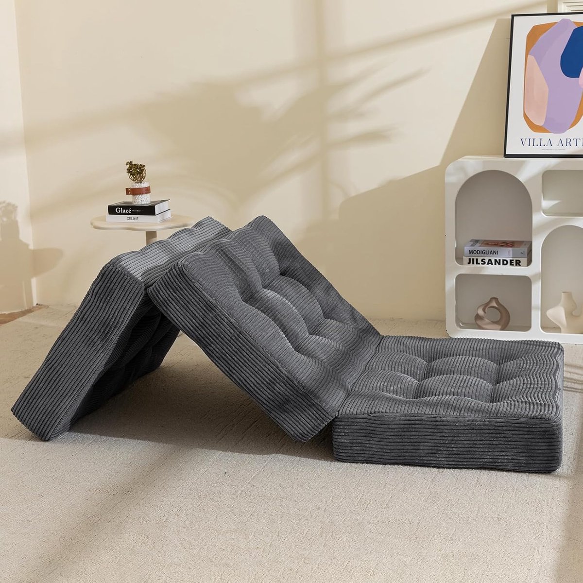 MAXYOYO Opvouwbaar matras, eenpersoons, comfortabel opvouwbaar corduroy matras met 15 cm dik schuim, drievoudig - ShopVlot