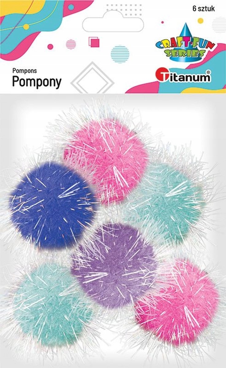 Glitter Pompons Roze & Paars 45mm - 6 Stuks