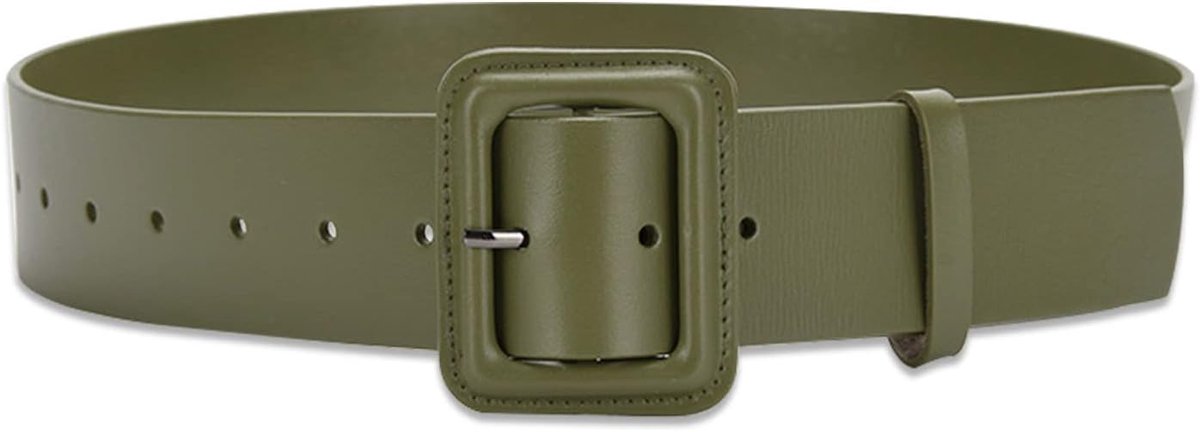 LumiSyne Women Wide Leather Belt Classic Solid Color Big Square Buckle Retro Cinch Belt High Waist Belt For Dress - ShopVlot